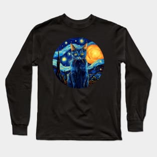 Kitty Cat, van gogh style, starry night, Post-impressionism Long Sleeve T-Shirt